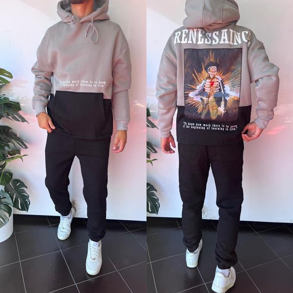 Худи Three Black (S-XL) 1632 grey (зима)