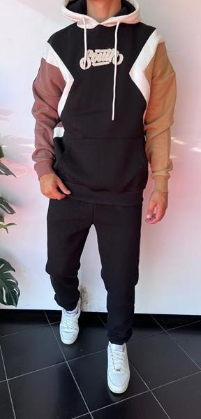 Худи Three Black (S-XL) 1649 black-beige (зима)