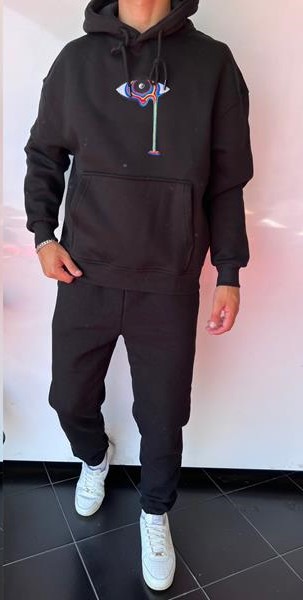 Худи Three Black (S-XL) 1655 black (зима)