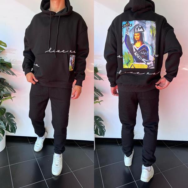Худи Three Black (S-XL) 1656 black (зима)