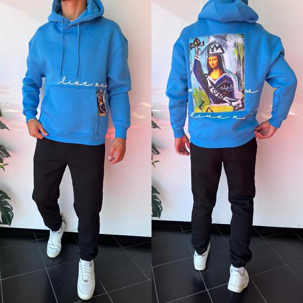Худи Three Black (S-XL) 1657 l.blue (зима)