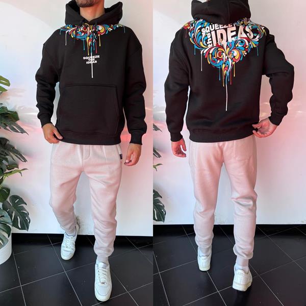 Худи Three Black (S-XL) 1661 black (зима)