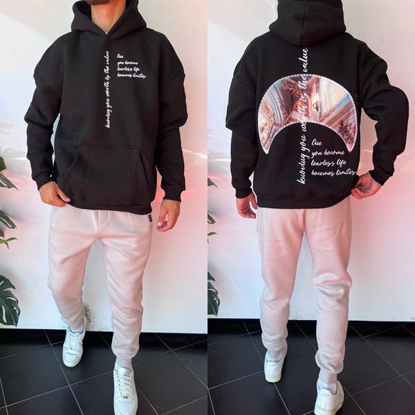 Худи Three Black (S-XL) 1668 black (зима)