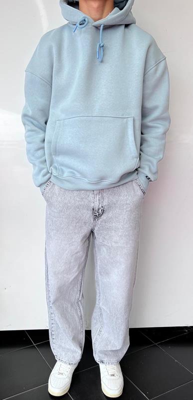 Худи Three Black (S-XL) 1719 l.blue (зима)