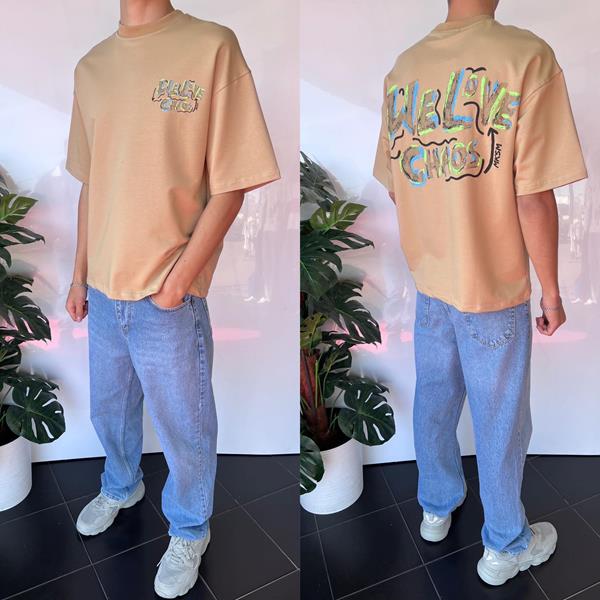 Футболка Three Black (S-2XL) 2002 beige (лето)