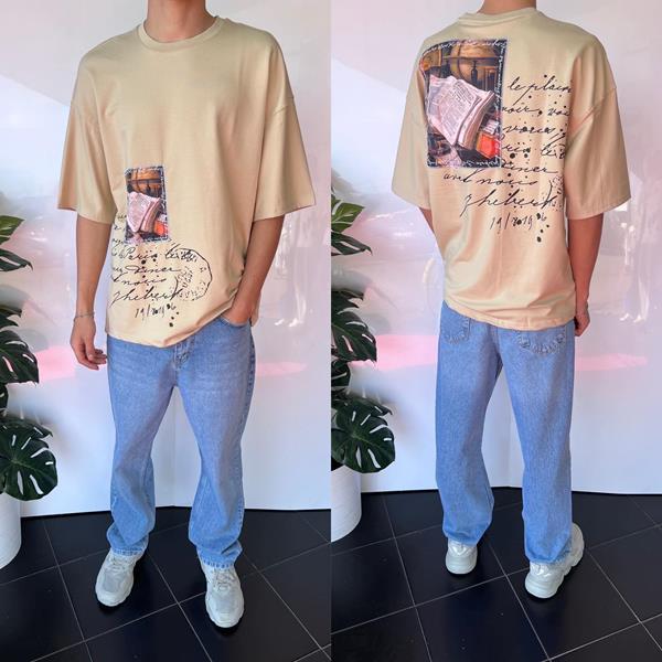 Футболка Three Black (S-XL) 2044 beige (лето)