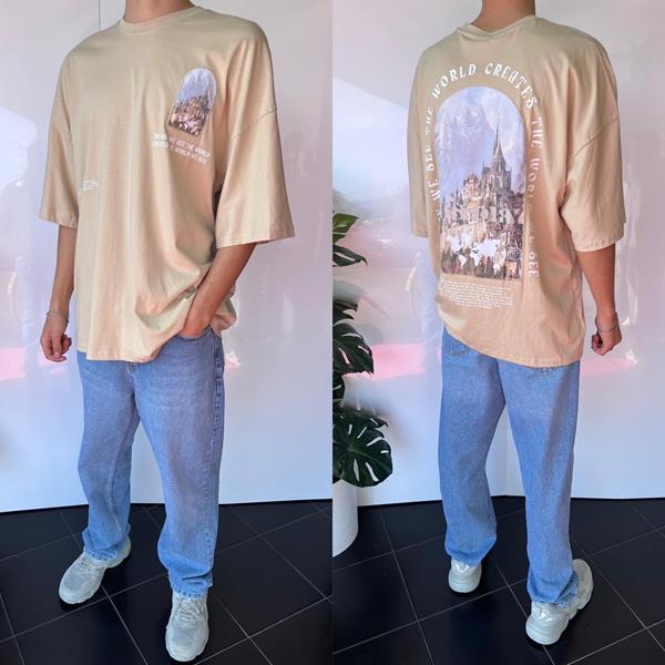 Футболка Three Black (S-XL) 2046 beige (лето)