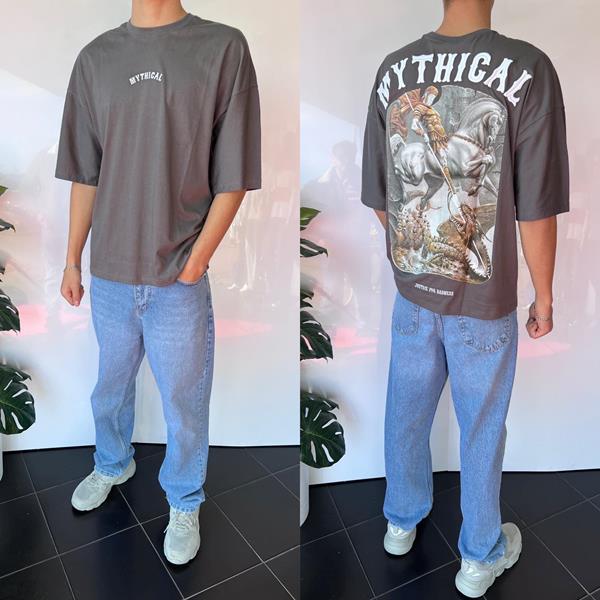 Футболка Three Black (S-XL) 2059 grey (лето)