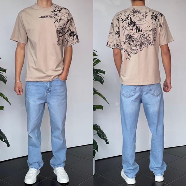 Футболка Three Black (S-XL) 2128 beige (лето)