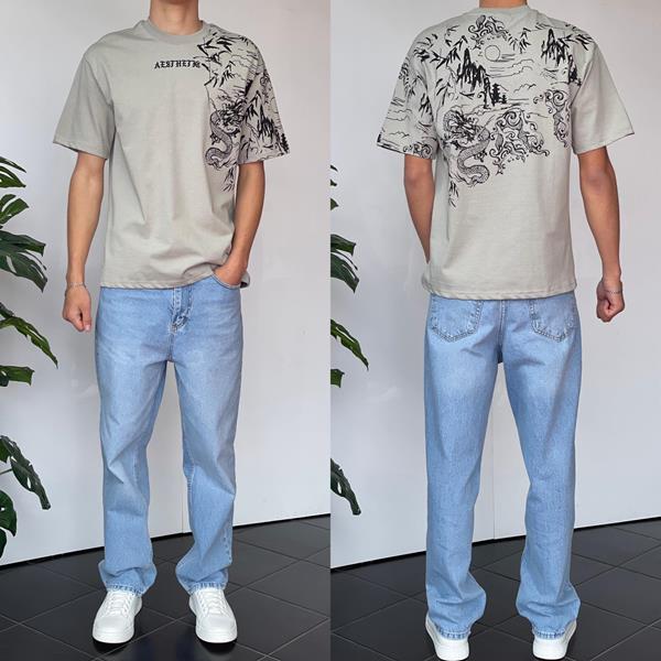Футболка Three Black (S-XL) 2143 grey (лето)