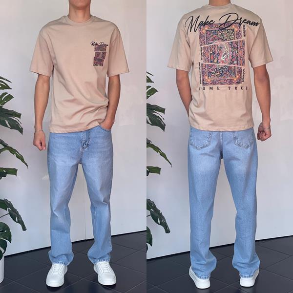 Футболка Three Black (S-XL) 2145 beige (лето)