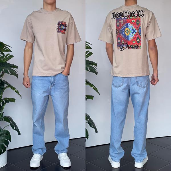 Футболка Three Black (S-XL) 2153 beige (лето)