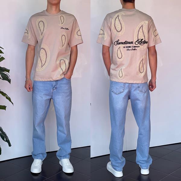 Футболка Three Black (S-XL) 2188 beige (лето)