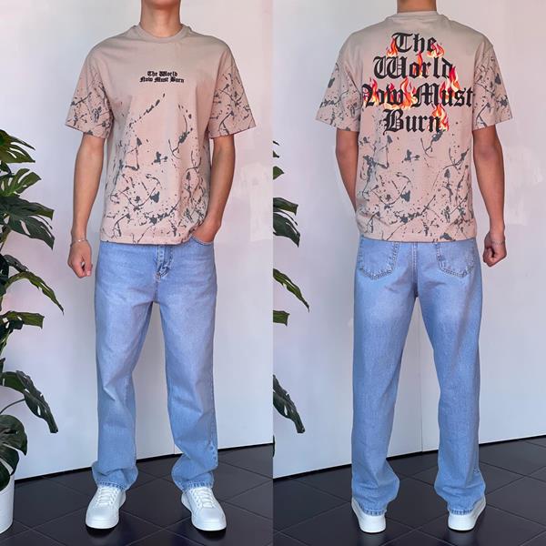 Футболка Three Black (S-XL) 2197 beige (лето)