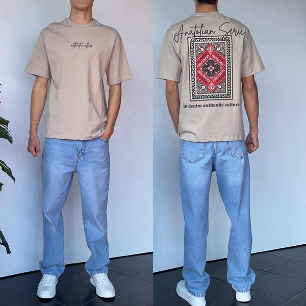 Футболка Three Black (S-XL) 2200 beige (лето)