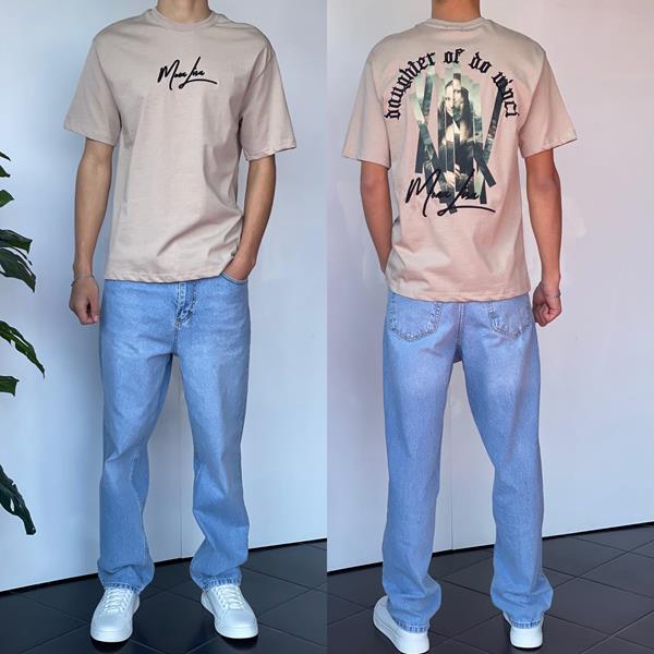 Футболка Three Black (S-XL) 2205 beige (лето)
