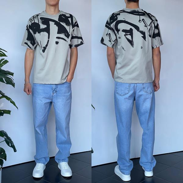 Футболка Three Black (S-XL) 2208 grey (лето)