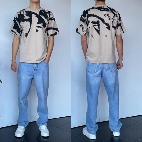 Футболка Three Black (S-XL) 2209 beige (лето)