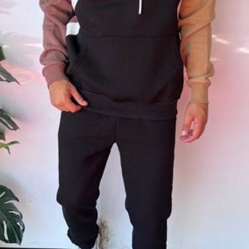 Худи Three Black (S-XL) 1649 black-beige (зима) Three Black 1649 black-beige