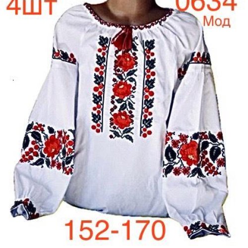 Вышиванка Надийка (152-170) 0634 white-red (деми) Надийка 0634 white-red
