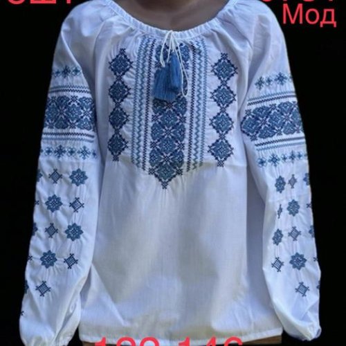 Вышиванка Надийка (122-146) 0731 white-l.blue (деми) Надийка 0731 white-l.blue