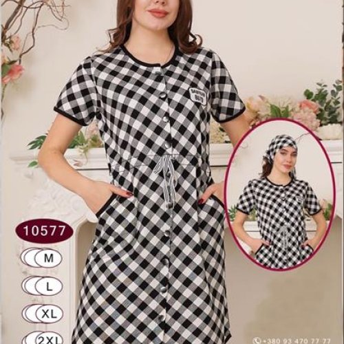 Халат sss Annet (M-2XL) DO-D10577 white-black (лето) sss Annet DO-D10577 white-black