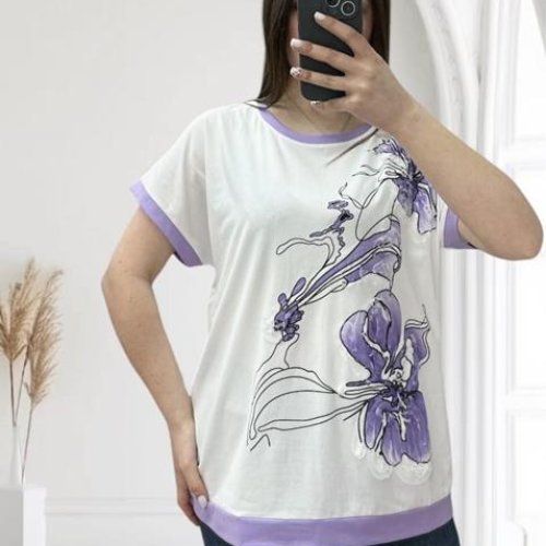 Футболка Novetly Store (48-56) 25018 white-lilac (лето) Novetly Store 25018 white-lilac