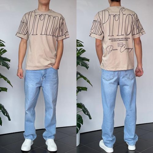 Футболка Three Black (S-XL) 2126 beige (лето) Three Black 2126 beige
