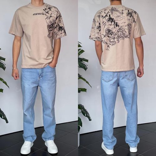 Футболка Three Black (S-XL) 2128 beige (лето) Three Black 2128 beige