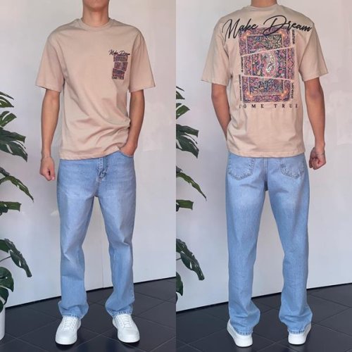 Футболка Three Black (S-XL) 2145 beige (лето) Three Black 2145 beige