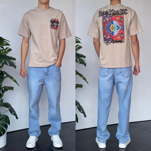 Футболка Three Black (S-XL) 2153 beige (лето) Three Black 2153 beige