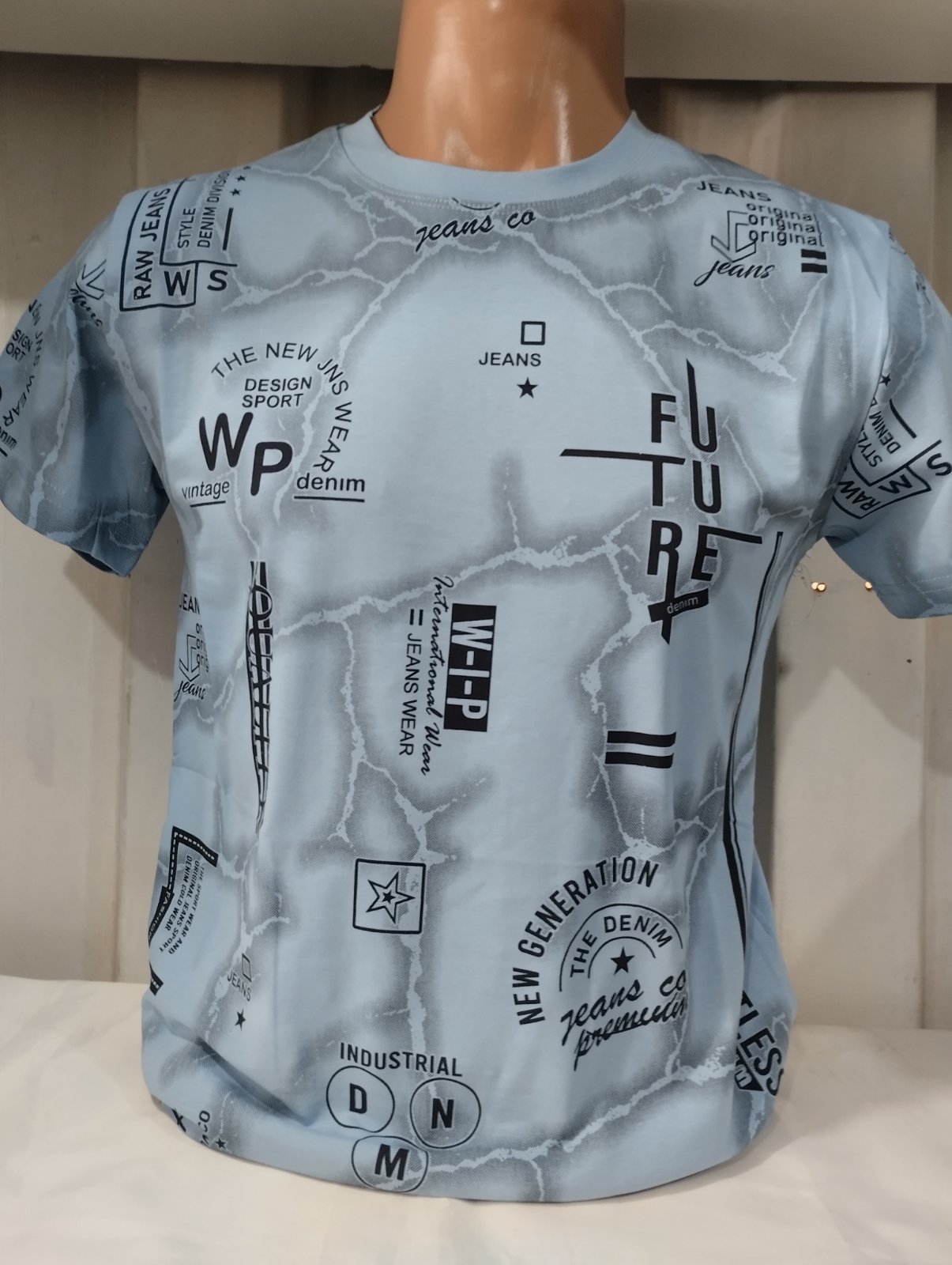 Футболка Panda (S-2XL) 1756 l.blue (лето)