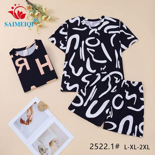 Ночнушка Saimeiqi (L-2XL) 2522-1 black-white (лето)