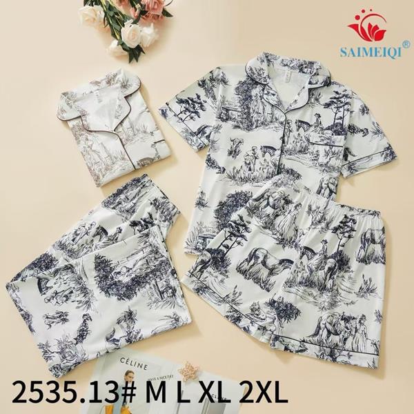 Ночнушка Saimeiqi (M-2XL) 2535-13 white-navy (лето)