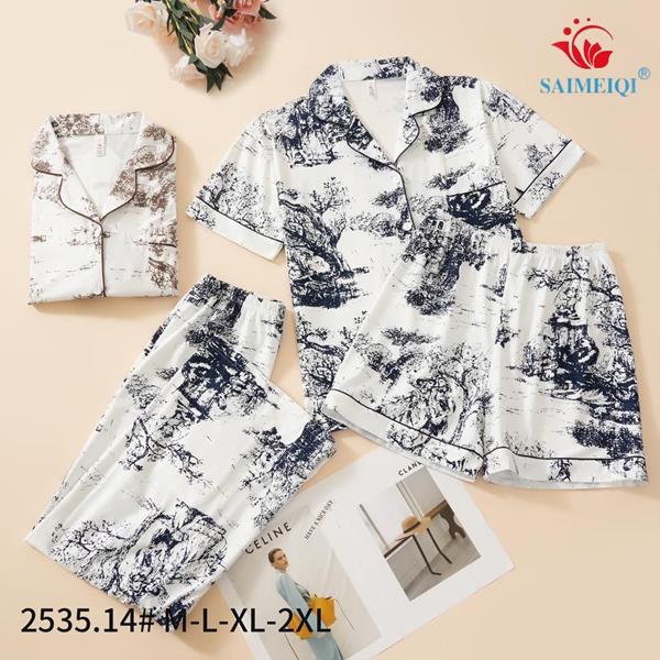 Пижама Saimeiqi (M-2XL) 2535-14 white-navy (лето)