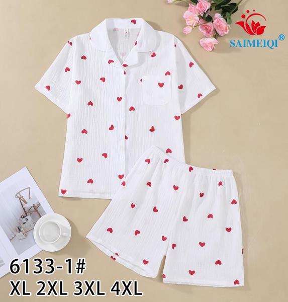 Пижама Saimeiqi (XL-4XL) 6133-1 white-red (лето)