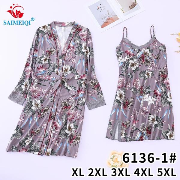 Пижама Saimeiqi (XL-5XL) 6136-1 grey (лето)