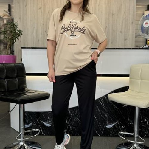 Костюм JJF (XL-5XL) 5036 beige-black (лето) JJF 5036 beige-black