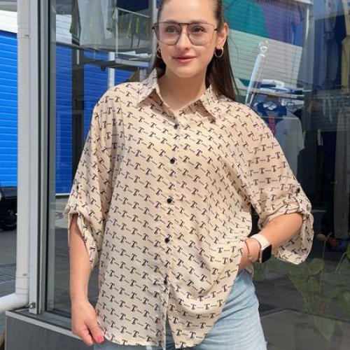 Рубашка JJF (XL-4XL) 8807-1 beige (лето) JJF 8807-1 beige