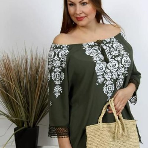 Блузка Global (52-62) 1309 khaki (лето) Global 1309 khaki