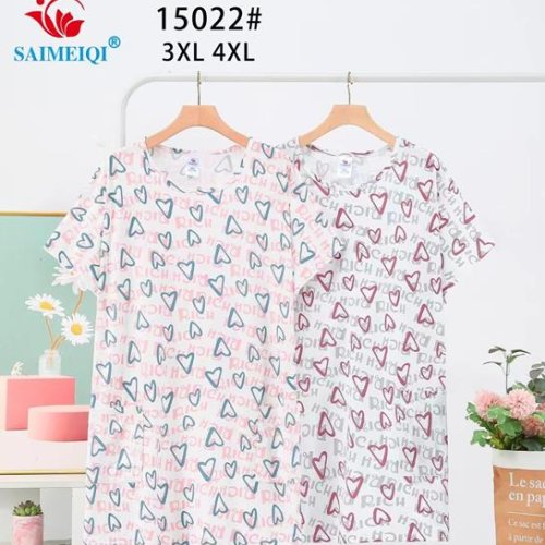Ночнушка Saimeiqi (3XL-4XL) 15022 white-grey (лето) Saimeiqi 15022 white-grey