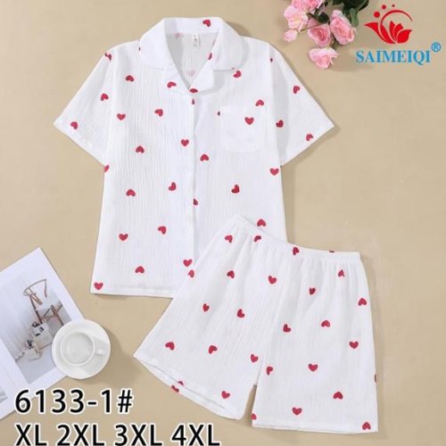 Пижама Saimeiqi (XL-4XL) 6133-1 white-red (лето) Saimeiqi 6133-1 white-red