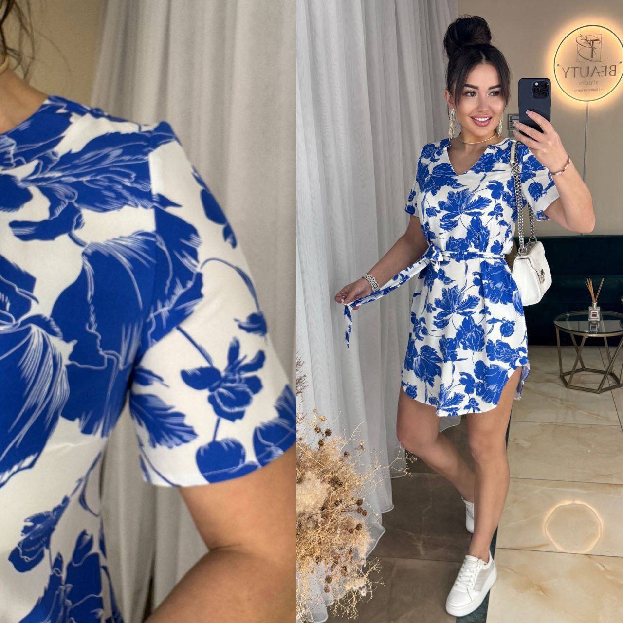 Платье Arina (42-48) 2417 white-blue (лето)