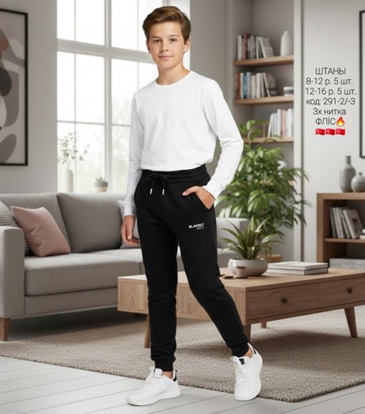 Штаны спорт AMZ (12-16) 291-3 black-white (зима)