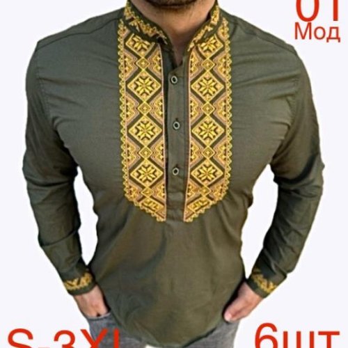 Вышиванка Надийка (S-3XL) ND318-01 khaki (деми) Надийка ND318-01 khaki