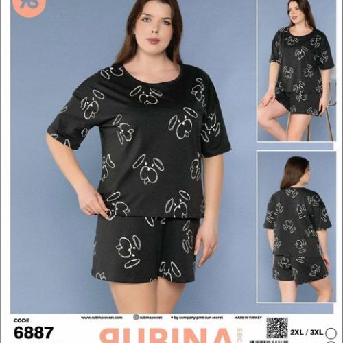 Пижама Anibur (2XL-5XL) 6887 black (лето) Anibur 6887 black