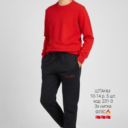 Штаны спорт AMZ (10-14) 231-3 black-red (зима) AMZ 231-3 black-red