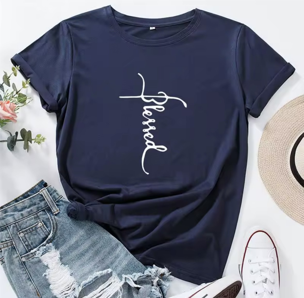 Футболка ALIA (M-3XL) AL10 blue (лето)