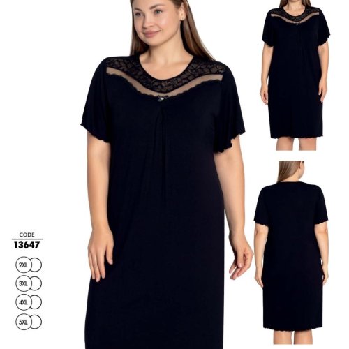 Ночнушка Trikotag (2XL-5XL) 13647 black (лето) Trikotag 13647 black
