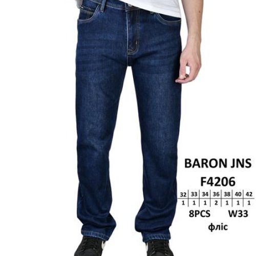 Джинсы Baron Jeans (32-42) F4206 blue (зима) Baron Jeans F4206 blue
